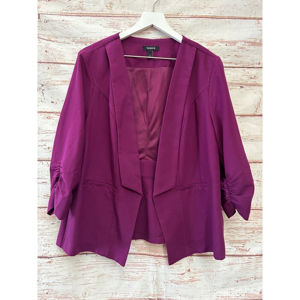 TORRID Magenta Fuchsia Pink Millennium Stretch Ruched 3/4 Sleeve Blazer Size 1